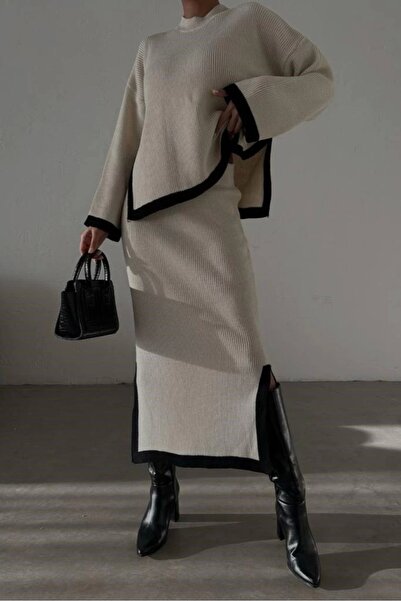 Eka Set fuste cu dungi laterale bej pentru femei 0999-23222