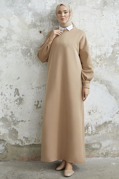InStyle Rochie de scuba bej - Nevra cu buzunare