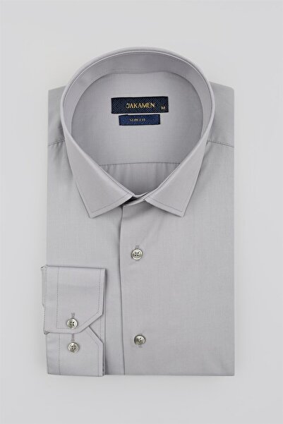 Jakamen Γκρι ανδρικό πουκάμισο με σχέδιο, στενή γραμμή και χωρίς τσέπες