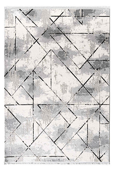 Enti Halı Çam Halı Lizbon 4511 Gri Enti Halı Modern Eskitme Desenli Makine Halısı