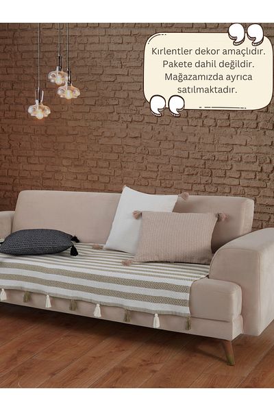 Lux Touch Husa de canapea Liva Pompom Mustard - 115x200 cm Canapea Duvan Canapea Pat Fotoliu și șal smoc