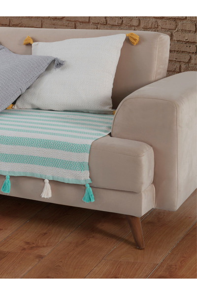 Lux Touch Husa de canapea Liva Mint cu pompon - 115 x 200 cm Canapea Duvan, fotoliu canapea extensibila si sal smoc