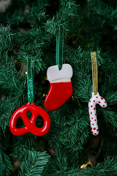 Beige & Stone Χριστουγεννιάτικο στολίδι για δέντρο, κεραμικό πρέτσελ κόκκινο ...