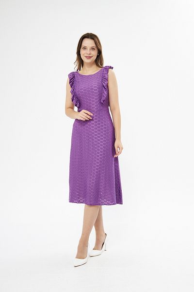 WOMAN VISION Rochie midi, mov, elastic, cu mâneci volantă, cu căptușeală detaliată, 084