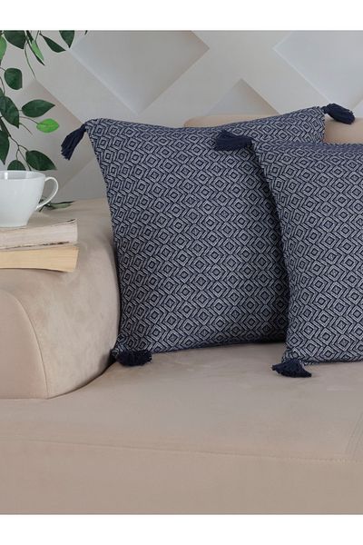 Lux Touch غطاء وسادة من قطعتين باللون الأزرق الداكن من بيرجاما - وسادة وسادة بسحاب مقاس 45 × 45 سم