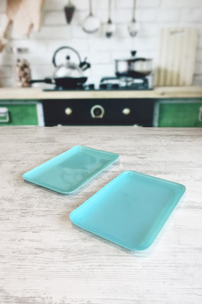 Sunu Mavi Renkli El Boyaması 2'li Cam Tabak Seti-14x21 cm