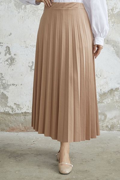 InStyle Luisa Waist Ελαστική Πλισέ Φούστα - Μπεζ