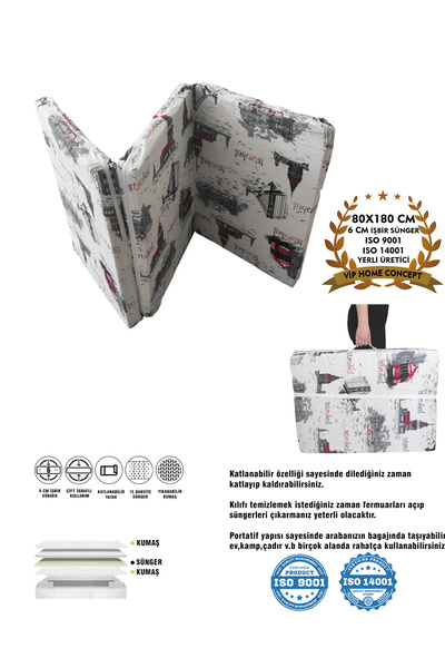 Vip Home Concept Istanbul Desen Katlanır Tek Kişilik Portatif Sünger Yatak 80x180 cm