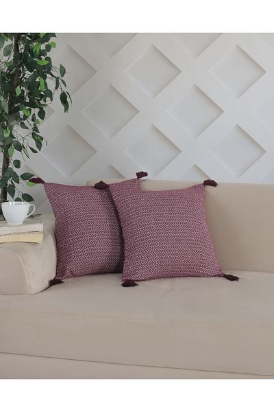Lux Touch Față de pernă din 2 piese Prune Bergama - 45x45 cm, pernă cu fermoar și ciucuri