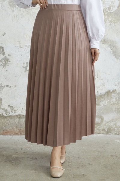 InStyle Luisa Waist Elastic Pleated Skirt - Milky Brown