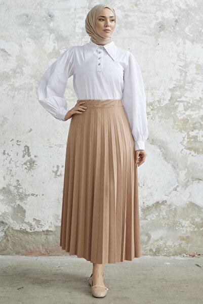 InStyle Spódnica plisowana z elastyczną talią Luisa - beżowa