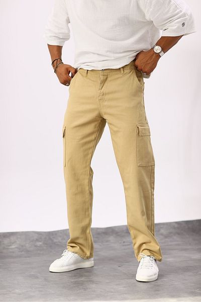 MADZEYMODA Ανδρικό παντελόνι Cargo Pocket Mustard Jean Denim