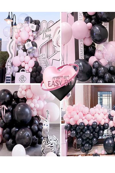 Parti dolabı 60's Pink Black Metallic Balloon Chain Sticker Balloon Set Black Pink Birthday Decoration Monster Hight