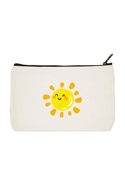 designedfy حقيبة مكياج من القماش المطبوع بالشمس، حامل قلم، حقيبة يد