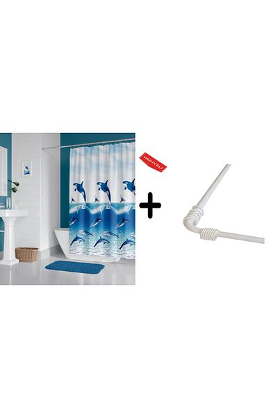 Zethome Perdeau de baie 9515 1x180x200, țeavă de perdea, suport pentru țeavă de colț, cadou alb, set perdea de duș