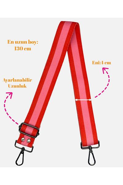 LavinbyNurten Red-Pink Line Patterned Crossbody Bag Strap - Bag Handle