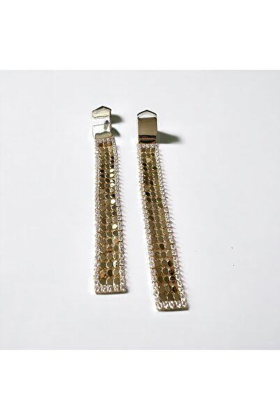 alsaccessories Gold Renk Payetli Kenarları Zirkon Taşlı Uzun Model Küpe