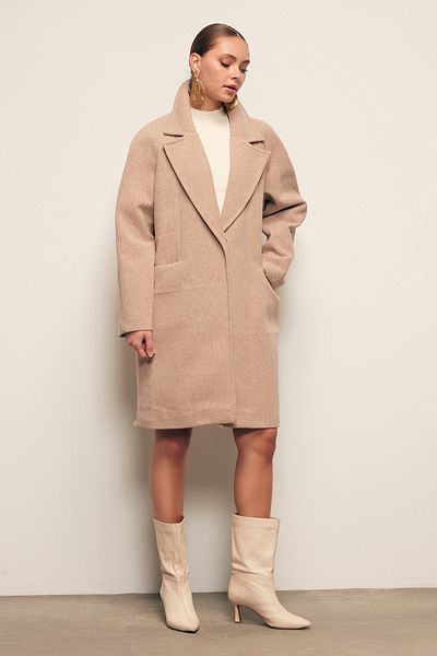 Sateen Pocketed Short Coat - Camel