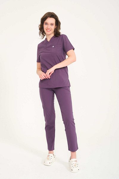 Pratik Medikal Unisex Lycra Scrubs - Plum Envelope Collar, Doctor Nurse Jersey Suit