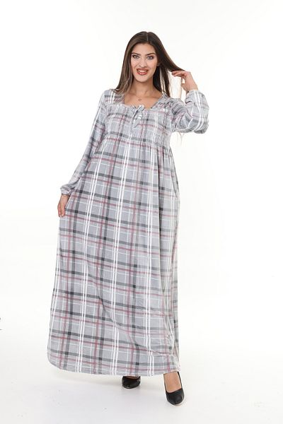 mervemoda Γυναικείο γκρι plus size βελούδινο μακρύ φόρεμα με μακριά μανίκια υψηλής ποιότητας