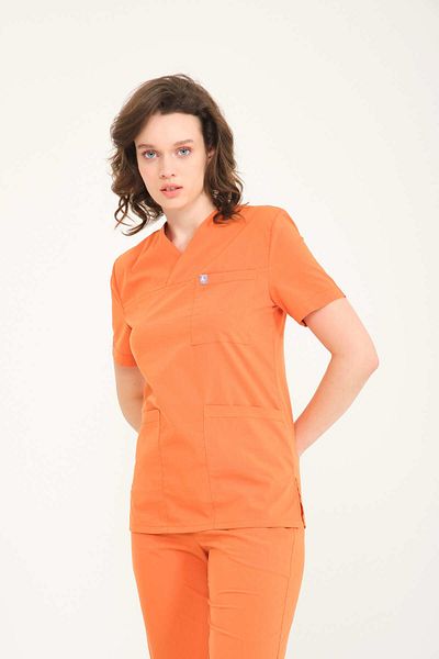 Pratik Medikal Unisex Orange Lycra Scrubs - Envelope Collar, Doctor and Nurse Suit