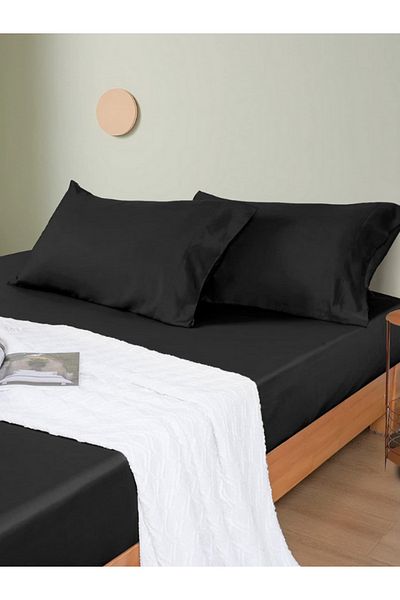 VESSİNOHOME Cotton Elastic Sheet Set Single Double King Size 57 Wire Fabric Size White-coloured