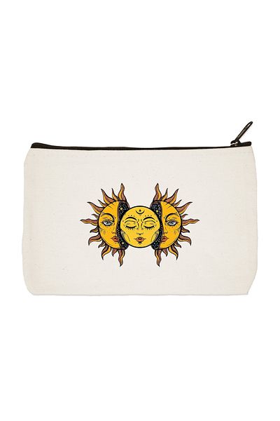 designedfy Moon and Sun Yellow Printed υφασμάτινη τσάντα μακιγιάζ, θήκη για στυλό, τσάντα