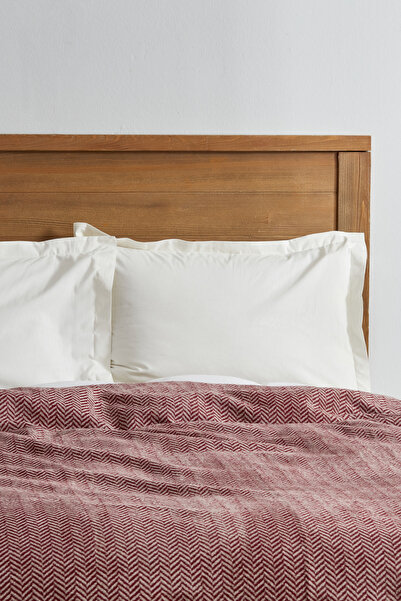 Karaca Home Herringbone Patterned Sandra Cotton Blanket - Double, Claret Red