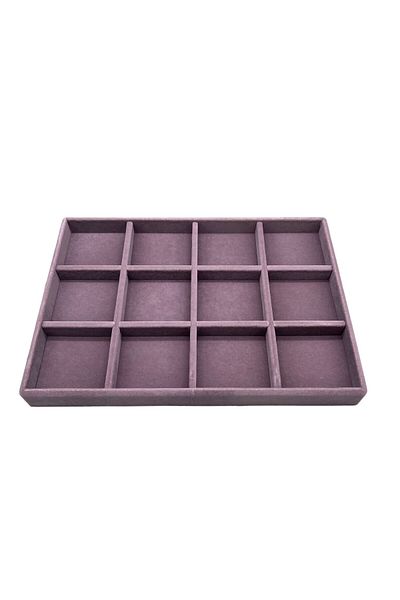 MeGass Dekor Suede Fabric Lilac Color 12 Compartment Jewelry Display Drawer Stand