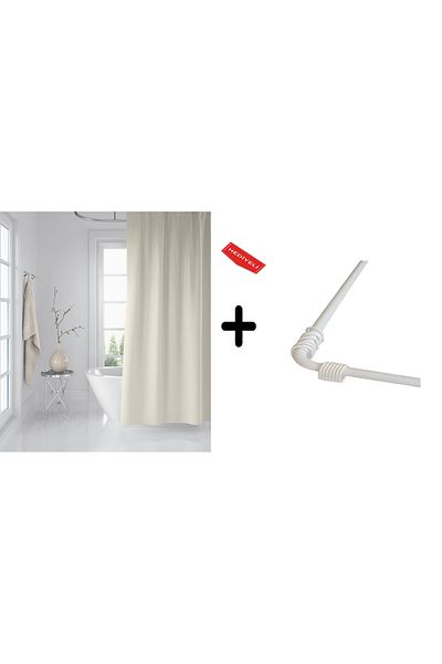 Zethome Κρέμα κουρτίνας μπάνιου 1x180x200, Κρεμάστρα κουρτινών, γωνιακός σωλήνας, λευκό δώρο, σετ κουρτινών μπάνιου