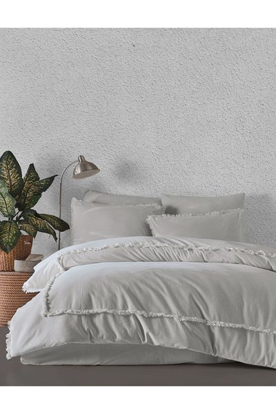 Majoli Natural 100% Organic Cotton Double Duvet Cover Set Dark Dove 4 Pillow Cases