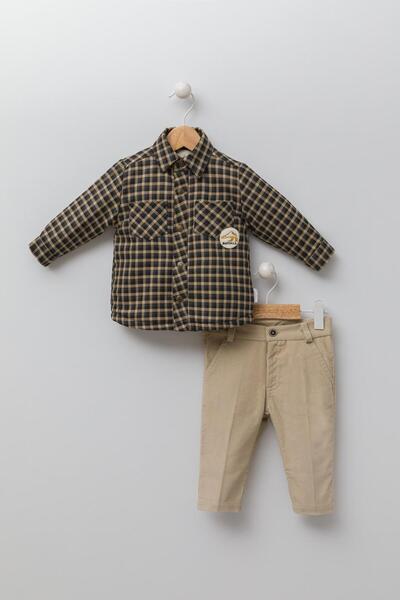 Babyhola Peluş Astarlı Ceket Kadife Pantolon Erkek Çocuk 2'li Takım 13480