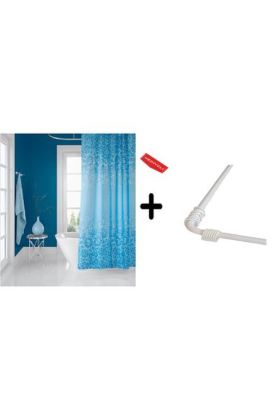 Zethome Perdeau de baie 6303 1x180x200, Umeraș pentru țeavă pentru perdea, țeavă de colț albă, set perdea de duș