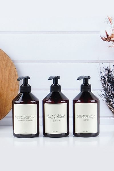 WHITE DEER Set de 3 organizatoare de chihlimbar Detergent pentru vase Săpun lichid Băi de rufe Bucătărie Baie