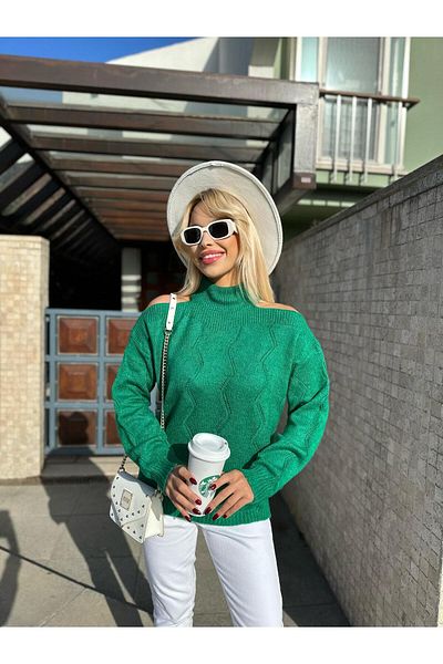 Valiberta Shoulder Low-cut Turtleneck Sweater - Green