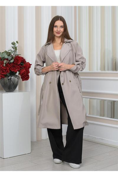 Nuseel Yeni Sezon Oversize Uzun Trençkot Taş