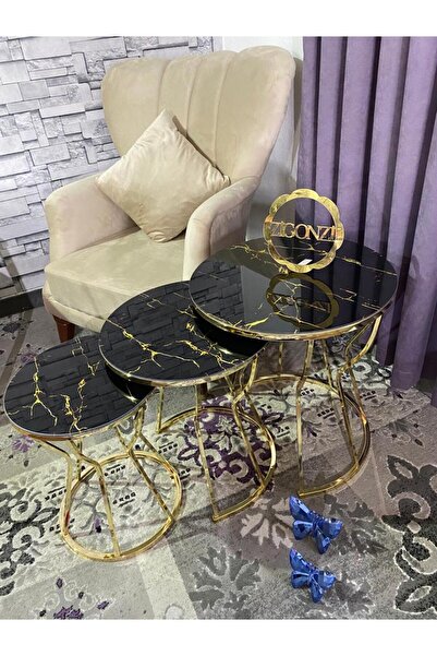 Zigonzi Üçlü Zigon Gold Metal Sehpa Kum Saati Modeli