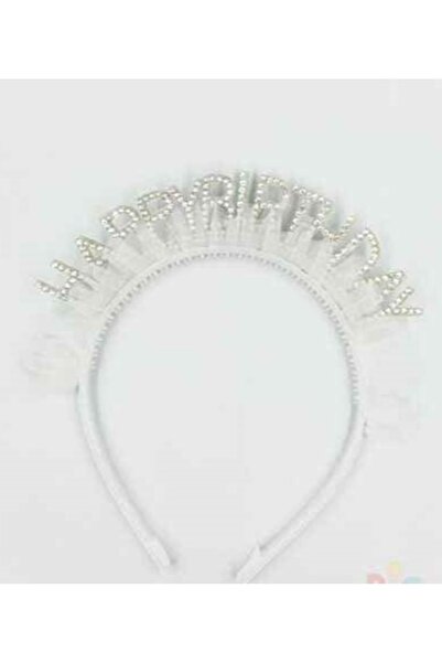 kidspartim Taşlı Eva Happy Bırthday Yazılı Beyaz Tüylü