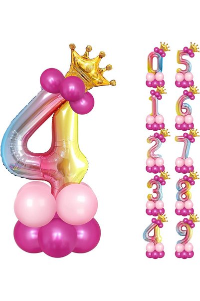 Parti Station 4 Years Birthday Party Welcome Balloon Set with Rainbow Number ...