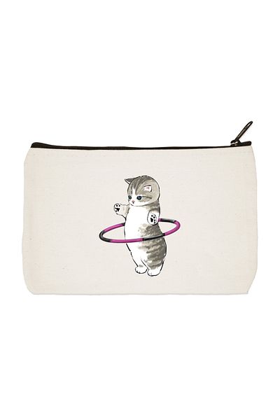designedfy Ring Playing Cat Printed υφασμάτινη τσάντα μακιγιάζ, θήκη για στυλό, τσάντα, πορτοφόλι