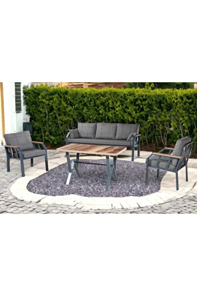 Tu Tienda NERGİZ 3+1+1+MASA BALKON BAHÇE MUTFAK TAKIMI,KOYU GRİ