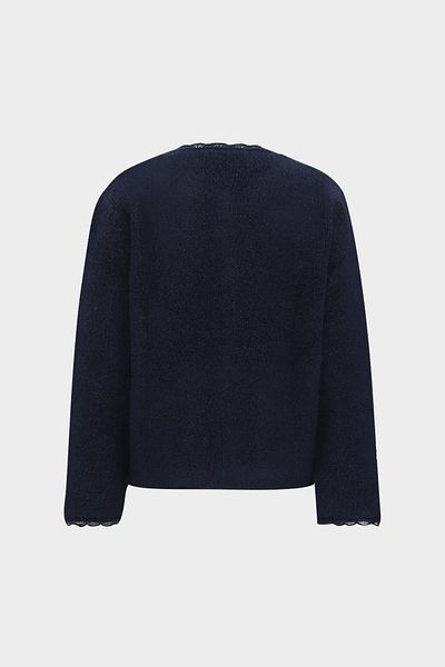 Açelya Okcu Premium Lace Detailed Teddy Women's Wool Knitwear Cardigan with Pockets