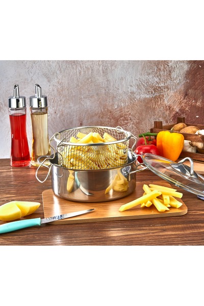 PoloChef وعاء قلي بطاطس بروتيكو بغطاء عميق 20 سم