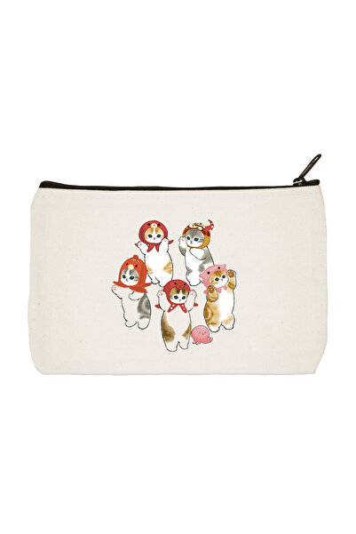 designedfy Несесер за гримове, молив, чанта, портфейл от плат с щампа на игриви котки