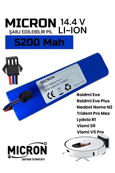 Micron Roidmi Eve / Eve Plus Uyumlu Robot Süpürge Batarya 14.4v 5200 Mah Li-ion Pil Batarya