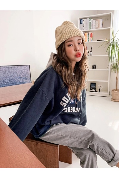 MOONBULL Unisex Suppose Pre Baskılı Gri Kapüşonlu Sweatshirt