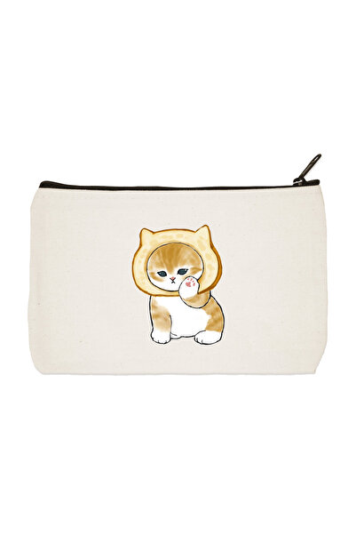 designedfy Платнена чантичка за гримове, калъф за моливи, чанта, портфейл с щампа на котка с хляб