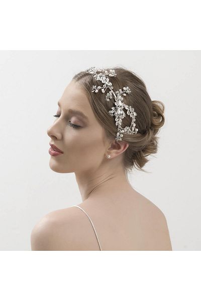 MK MODA ATELİER Νυφικό στέμμα και αξεσουάρ μαλλιών με γυαλιστερή κρυστάλλινη πέτρα και πέρλες