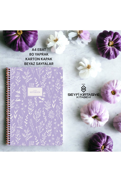 SEYFİKİRTASİYE ÇİZGİLİ A4 EBAT 80 YAPRAK KARTONKAPAK TELLİ DEFTER BEYAZ RENK ...
