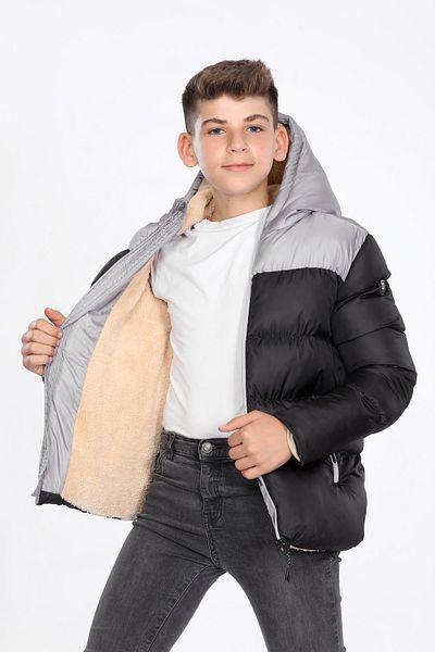VODENS Palton negru impermeabil pentru băiat, cu fleece groasă în interior